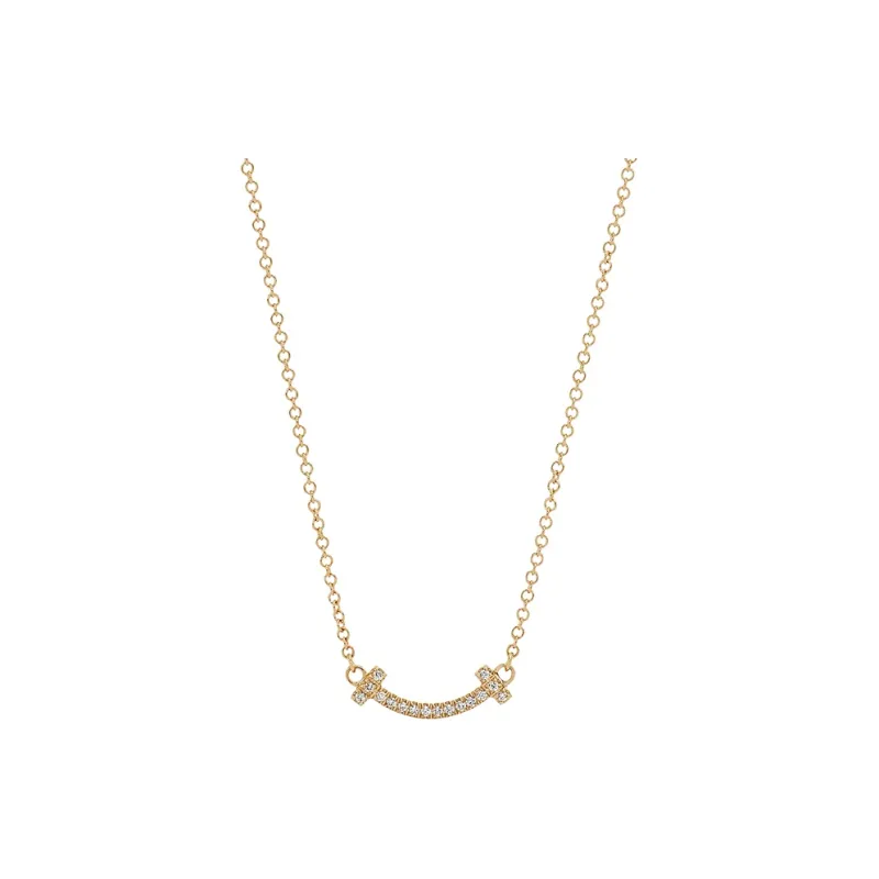 TIFFANY & CO. 2010s 18kt Rose Gold T Smile Mini Diamond Pendant Necklace-0