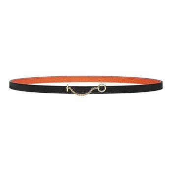HERMES Carrousel Leather Belts Women's Black/Orange