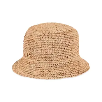 GUCCI Raffia, Straw, Cotton Bucket Hats Women's Beige