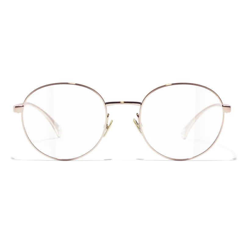 CHANEL Alloy Metal Irregular Shape Eyeglass Frames Unisex Rose Gold-0
