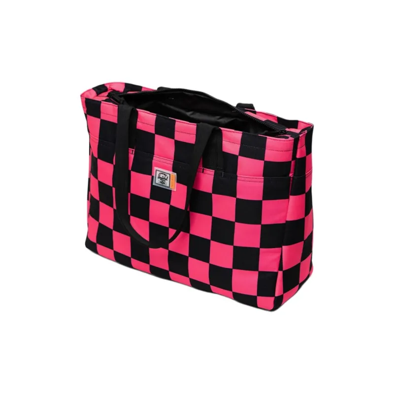 Herschel Recyclable Material Tote Bag Shopping Bag Handbag Women's Plaid Neon Pink/Black-3