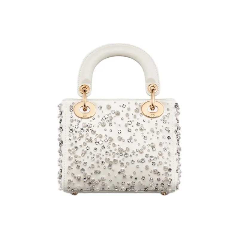 DIOR Embroidered Cow Leather Shoulder Bag Crossbody Bag Handbag Mini Women's Milk White-2