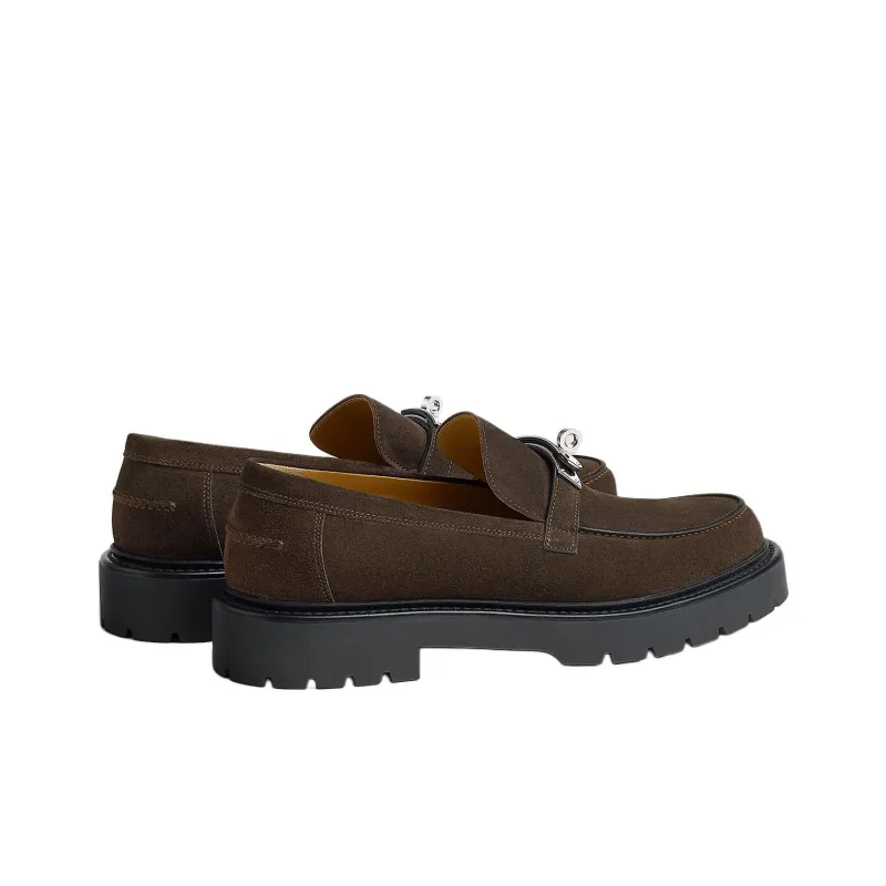 HERMES Icone Loafers Men's Dark Brown-2