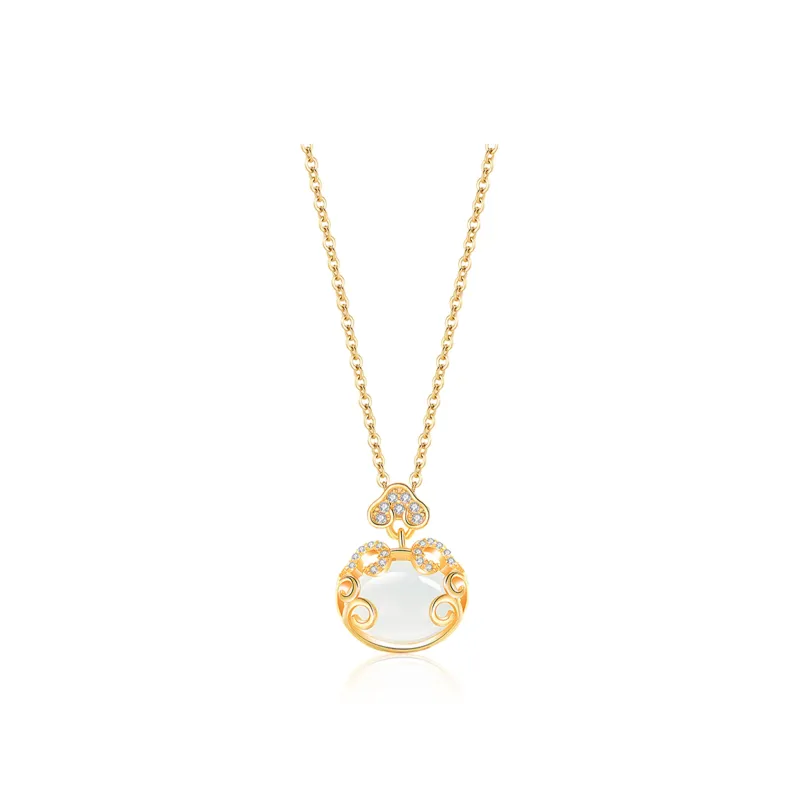 HOLLY RYAN Chalcedony New Chinese Style Ruyi Peace Lock Jade Necklace Women's-1
