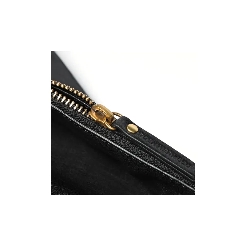 ROSA HERMOSO Vegetable Tanned Leather Top Grain Cow Leather Shoulder Bag Crossbody Bag Large Size Unisex Black-3