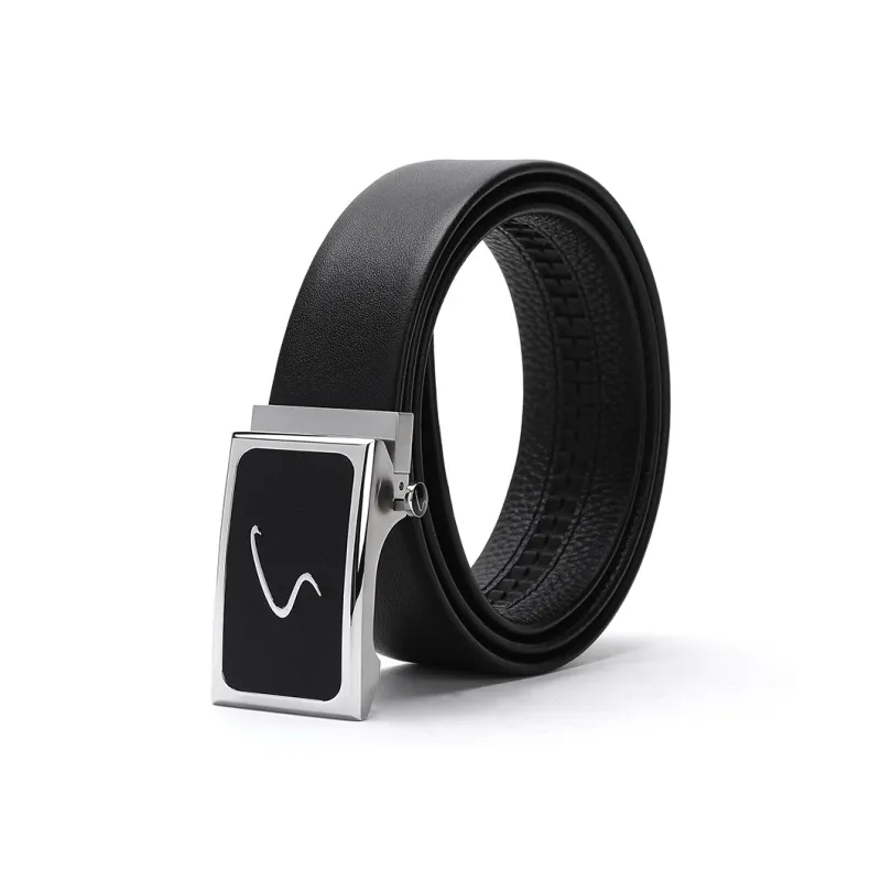 Satchi Sanduo Belt Men's Automatic Buckle Top Grain Cow Leather Steel Buckle Men's Belt Men's Black Width 3.4cm-1