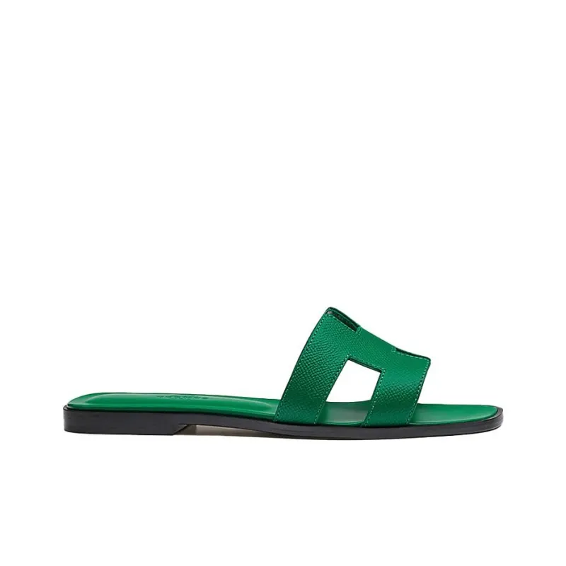 HERMES Oran Slide Slippers Women's Sapphire Green-1