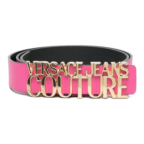VERSACE JEANS COUTURE Fashion Gold Logo Letter Smooth Buckle Belt Women's Peach Pink
