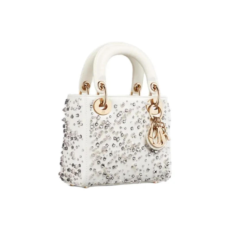 DIOR Embroidered Cow Leather Shoulder Bag Crossbody Bag Handbag Mini Women's Milk White-1
