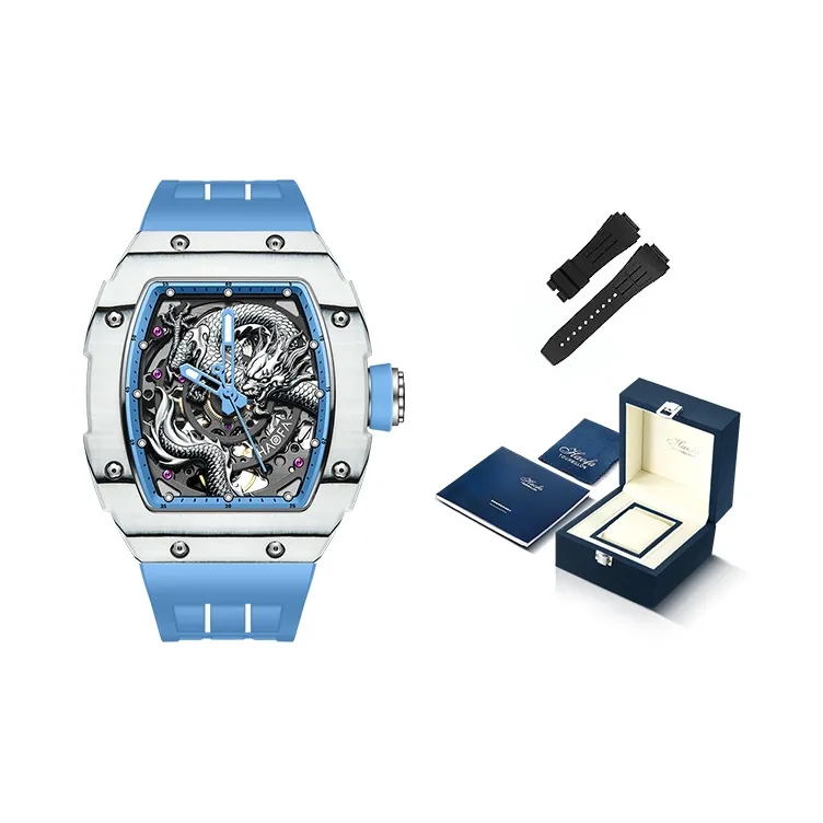 HaofaTourbillon Arknights Series Mechanical Movement Rubber Strap Watch Men's Watches Cut Out Dial-1