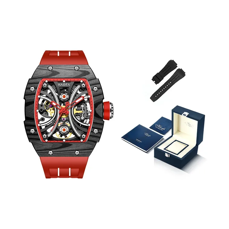 HaofaTourbillon Arknights Series Mechanical Movement Rubber Strap Watch Men's Watches Cut-Out Dial-14
