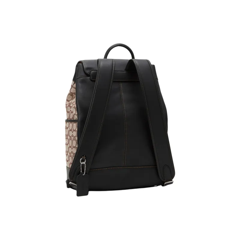 COACH Frankie Textile Jacquard With Glove Tanned Leather Backpack Large Size Unisex Black & Gray-1