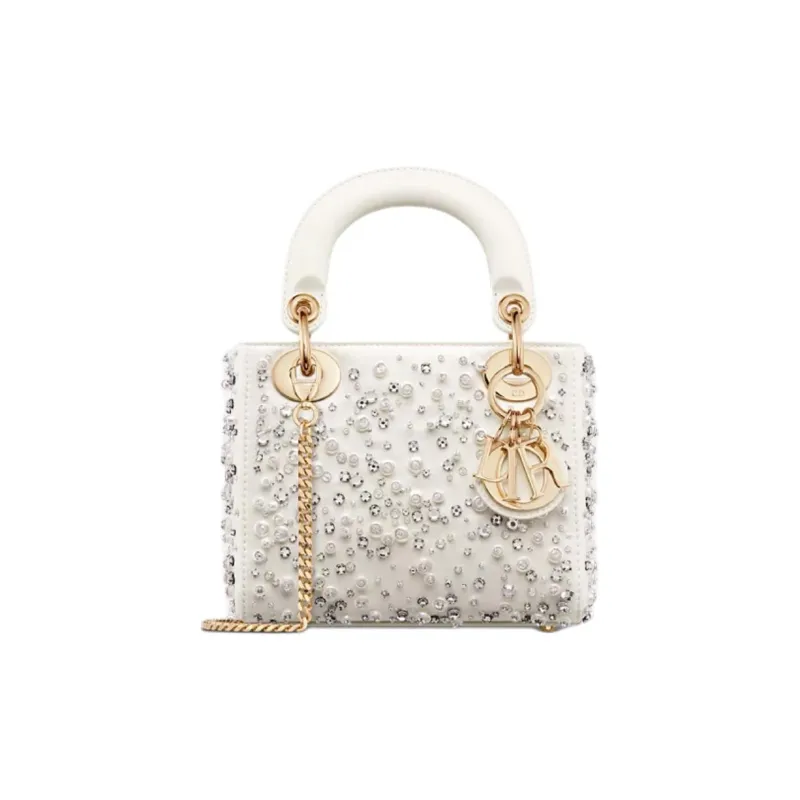 DIOR Embroidered Cow Leather Shoulder Bag Crossbody Bag Handbag Mini Women's Milk White-0
