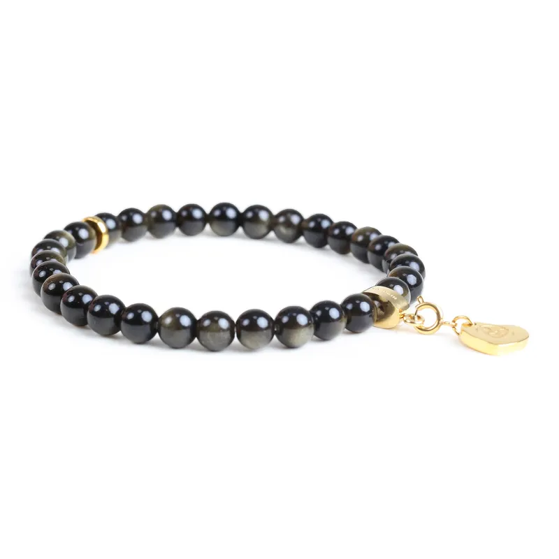 FOUNDIN Gold Sheen Obsidian Silver Sheen Obsidian Bracelets Unisex-12