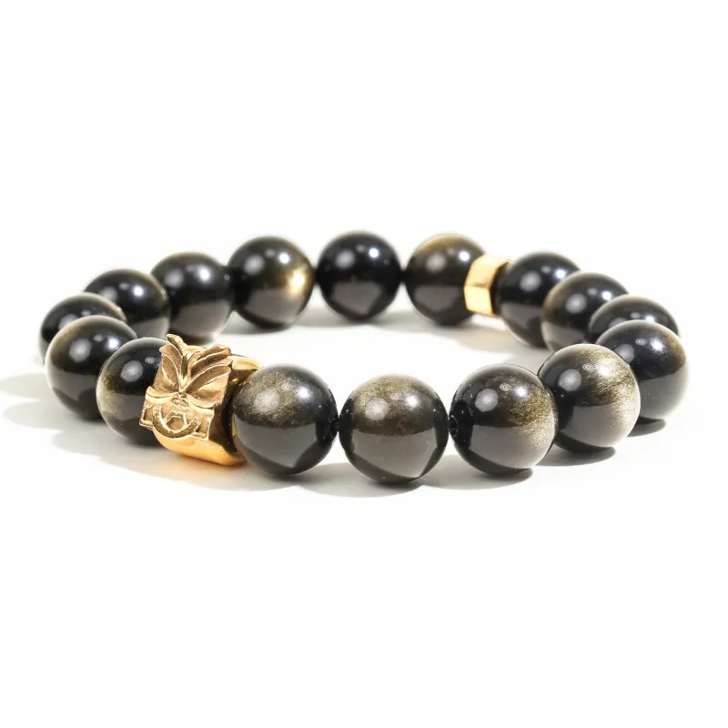 FOUNDIN Large Size 12mm Gold Sheen Obsidian Silver Sheen Obsidian Bracelets Men's-0