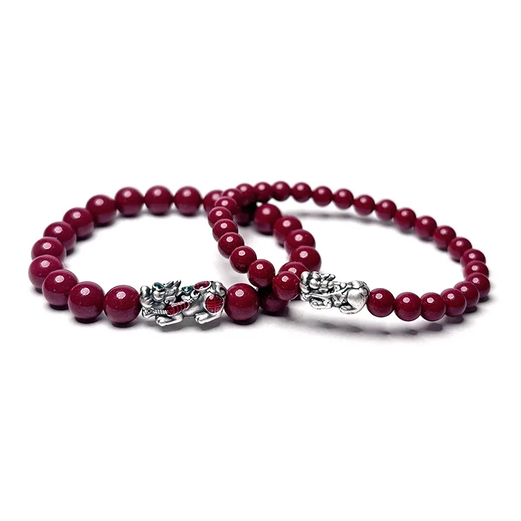 MOUNTAINS AND MANS Reconstructed Cinnabar Auspicious Beaded Bracelet Unisex-6