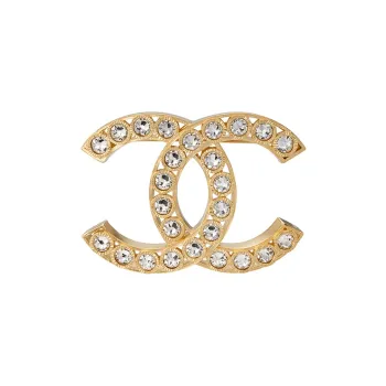 CHANEL 2022 Plated Cc Rhinestone Brooch Costume Brooch