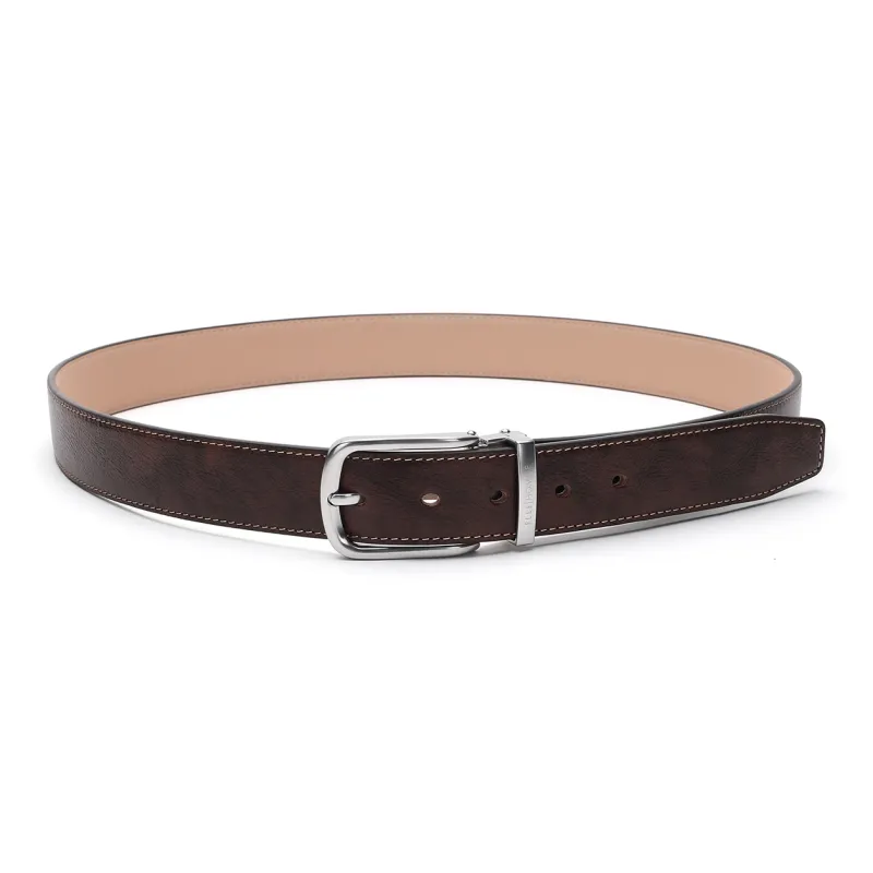 ELLE HOMME Pin Buckle Belt Fashion Alloy Buckle Cow Leather Belts Men's Brown Width 3.4cm-7