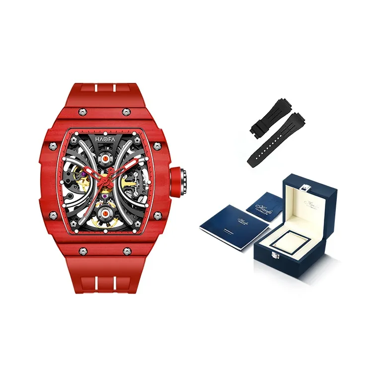 HaofaTourbillon Arknights Series Mechanical Movement Rubber Strap Watch Men's Watches Cut-Out Dial-12