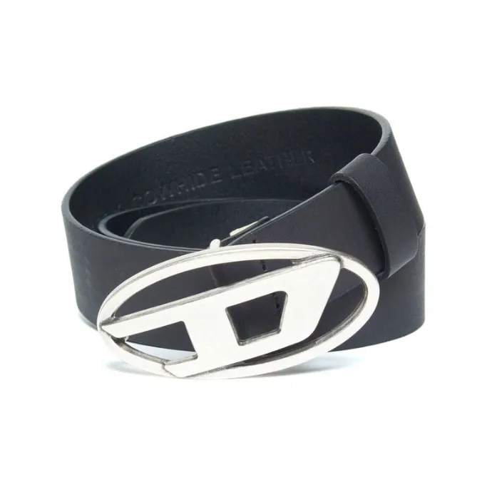 DIESEL Logo Emblem, Smooth Buckle Leather Belts Kids' White/Black-3