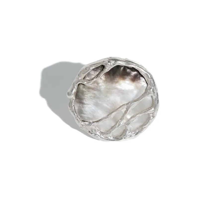 M.Wong Gothic Avant Garde 925 Sterling Silver Color Changing Mother of Pearl Open Ended Ring Unisex-3