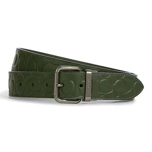 COACH Logo Carving Pin Buckle Leather Belts Unisex Green Width: 3.8cm