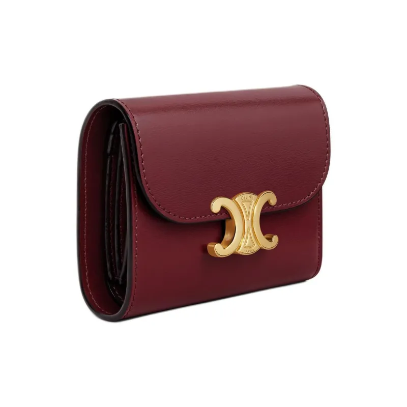 CELINE Triomphe Shiny Calfskin Wallet Small Size Women's Light Burgundy-1