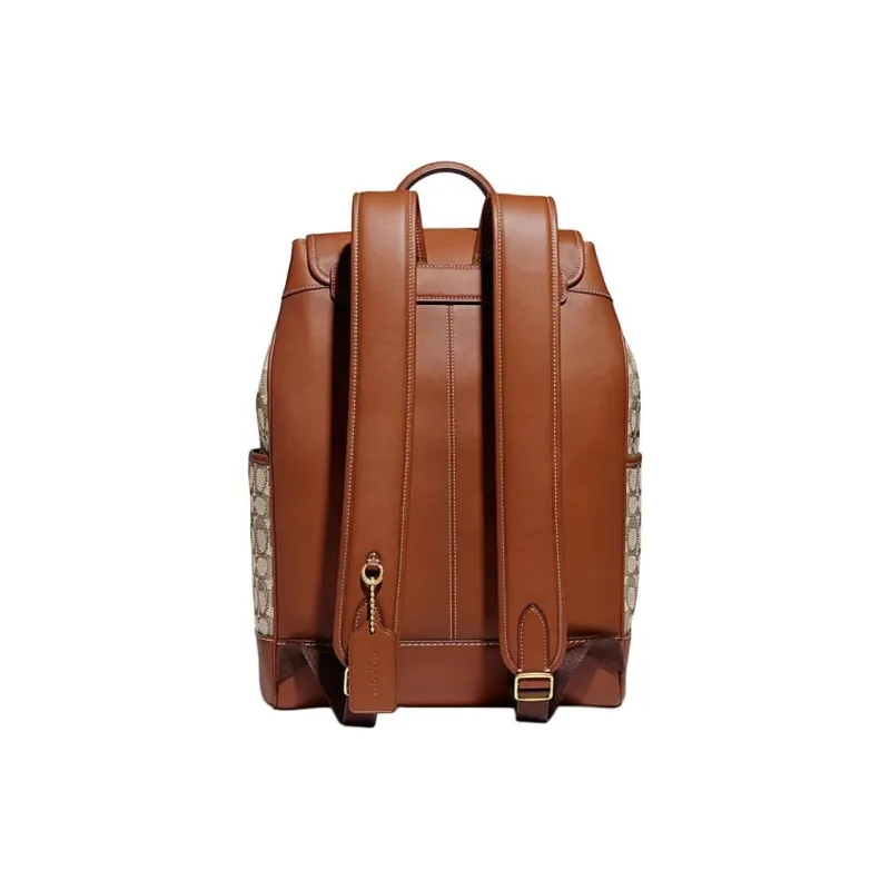 COACH Frankie Textile Jacquard With Glove Tanned Leather Backpack Large Size Unisex Brown & Gray-1