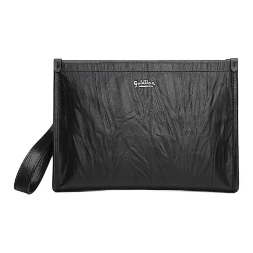 GOLDLION Cow Leather Clutch Medium Size Men's Black