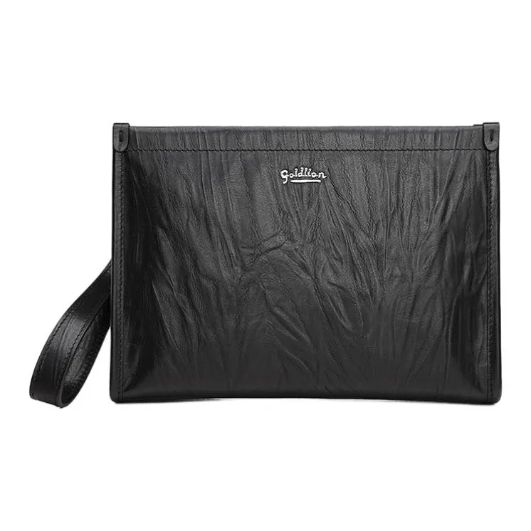 GOLDLION Cow Leather Clutch Medium Size Men's Black-0