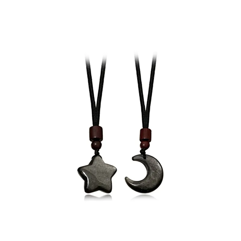 Muyan Obsidian Star Moon Necklace Unisex-2