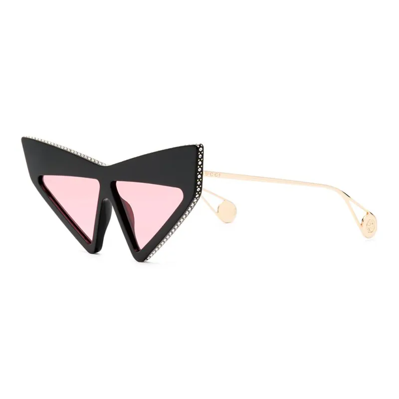 GUCCI Metal Acetate Crystal Irregular Shape Sunglasses Women's Black-0