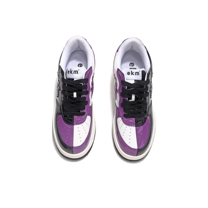 EKM Slip Resistant, Abrasion Resistant, Breathable Low Top Skateboard Shoes Unisex Black Purple Mismatched-3