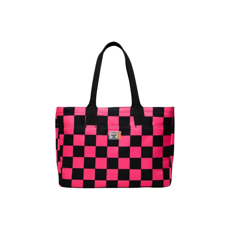 Herschel Recyclable Material Tote Bag Shopping Bag Handbag Women's Plaid Neon Pink/Black-0