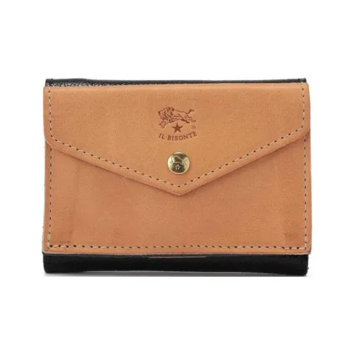 Il Bisonte Calfskin Tri-Fold Leather Wallet Unisex Brown & Black