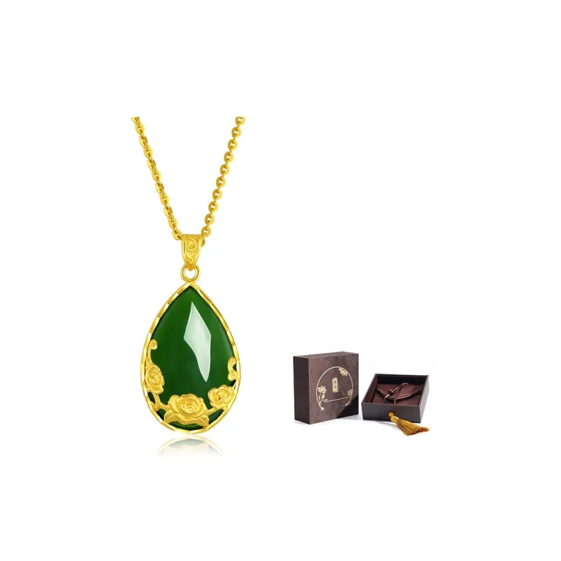 Qing Yi Chinese Style Vintage Waterdrop Mama Pendant Jasper Women's-5