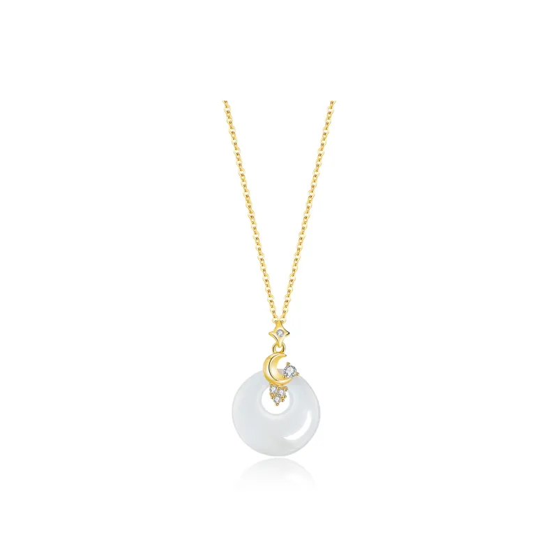 HOLLY RYAN Chalcedony New Chinese Style Full Of Blessing Star Moon Guardian Peace Buckle Jade Necklace Women's-1