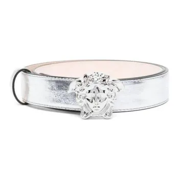 VERSACE Leather Leather Belts Women's Silver  