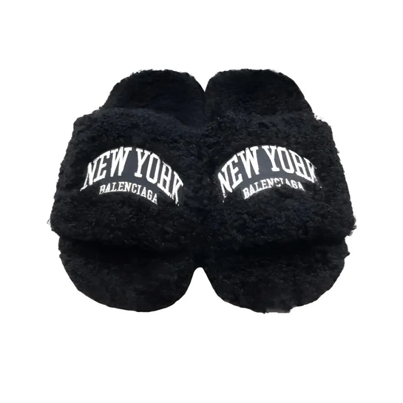 Balenciaga Furry Slides Black Women's-2