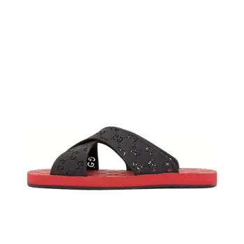 GUCCI Abrasion Resistant Slide Slippers Men's Black Red
