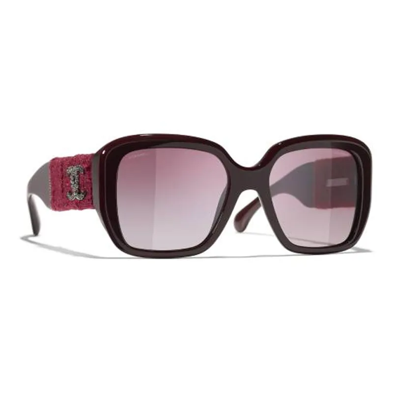 CHANEL Acetate Square Sunglasses Men's Burgundy-1