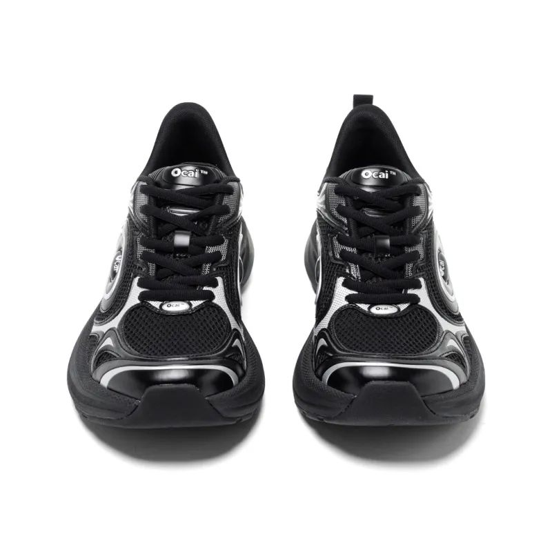Ocai Anti Slip Wear Resistant Low Top Casual Running Shoes Unisex Black Silver-2