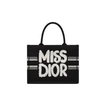 DIOR BookToteMiss Dior Embroidery Tote Bag Shopping Bag Handbag Medium Size Women's Black