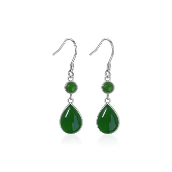 TAMINA 925 Sterling Silver Hetian Jade Earrings Women's Jasper