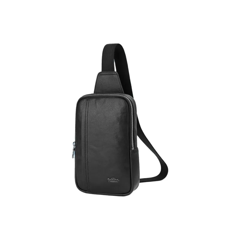 GOLDLION Cow Leather One Shoulder Crossbody Bag, Sling Bag Medium Size Men's Black-2