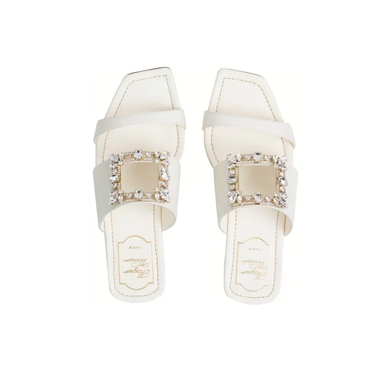 Roger Vivier Broche Vivier Series Genuine Leather Sole Slip Resistant Slide Slippers Women's-3