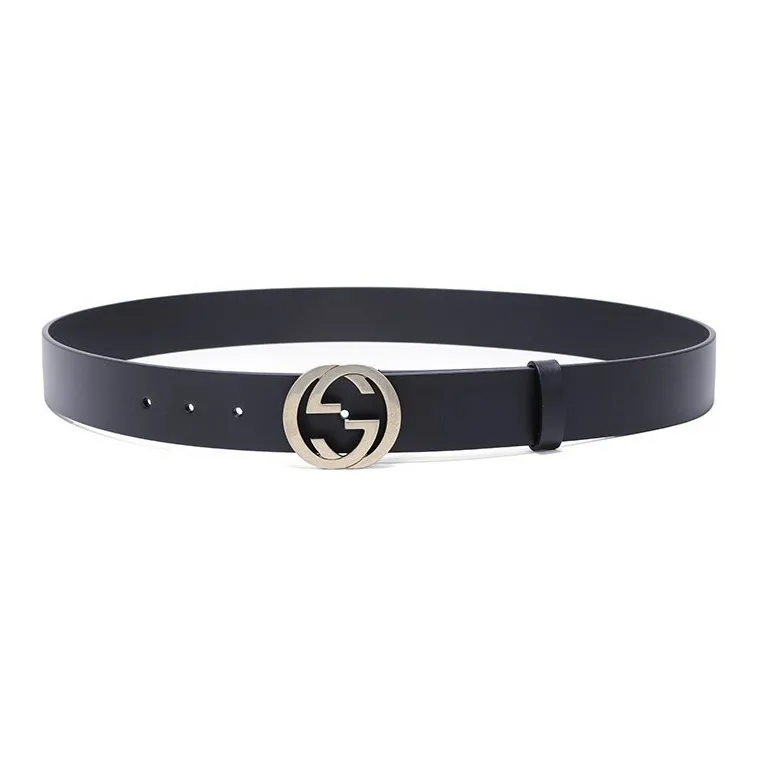 GUCCI Distressed Board Buckle Double GG Logo Leather Leather Belts Men's-1