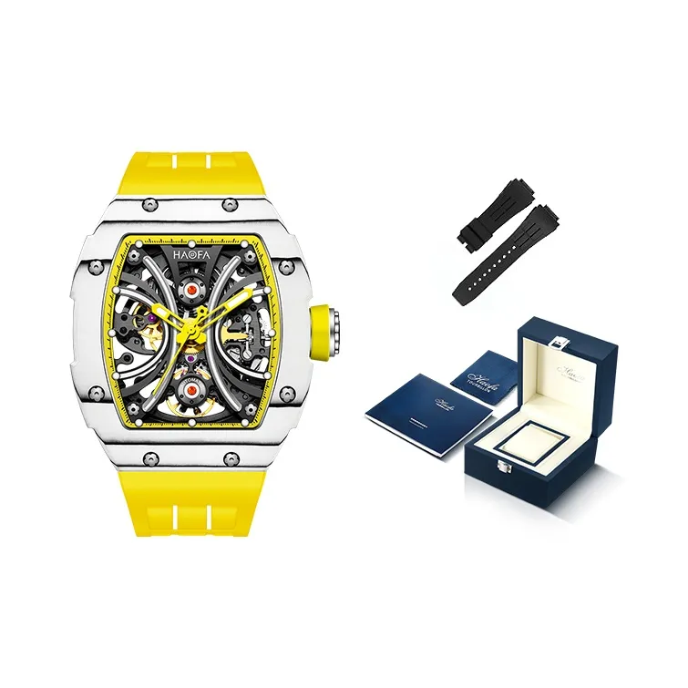 HaofaTourbillon Arknights Series Mechanical Movement Rubber Strap Watch Men's Watches Cut-Out Dial-4