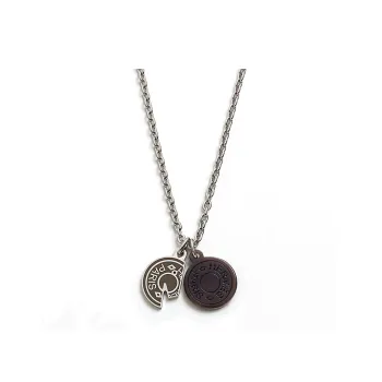 HERMES Carrousel Ox Horn, Palladium Plated Metal Necklaces Men's Tin Gray