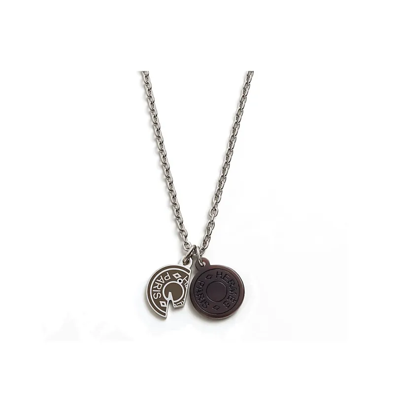HERMES Carrousel Ox Horn, Palladium Plated Metal Necklaces Men's Tin Gray-0